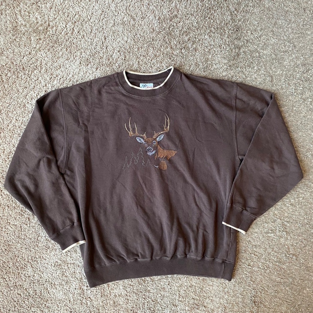 Vintage M&C Sport Embroidered Deer Unisex Brown Sweatshirt Crewneck Size XL